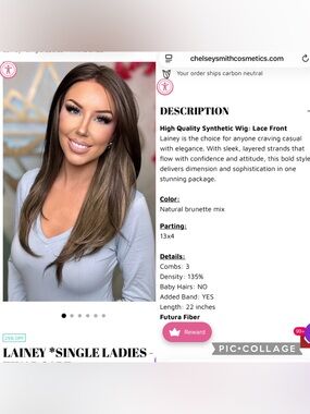 CSC Lainey Standard Natural Brunette Lace Front Synthetic Wig NWT